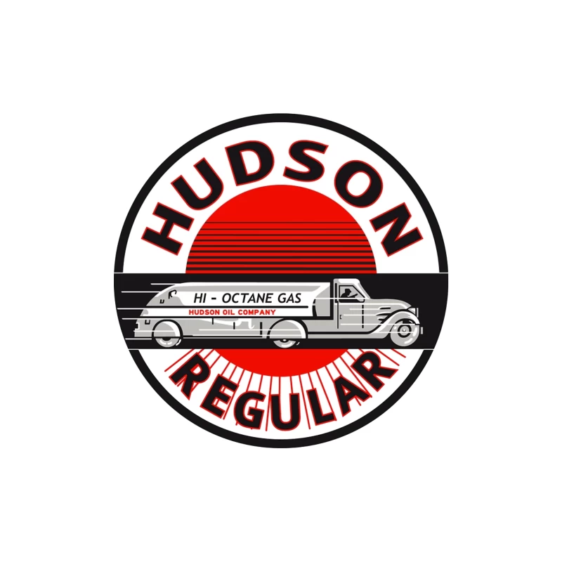 Vintage Hudson Regular Gas Station Logo with Art Deco Fuel Truck Design Throw Pillow