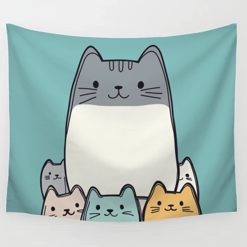 Adorable Minimalist Cat Cartoon Illustration Tapestry