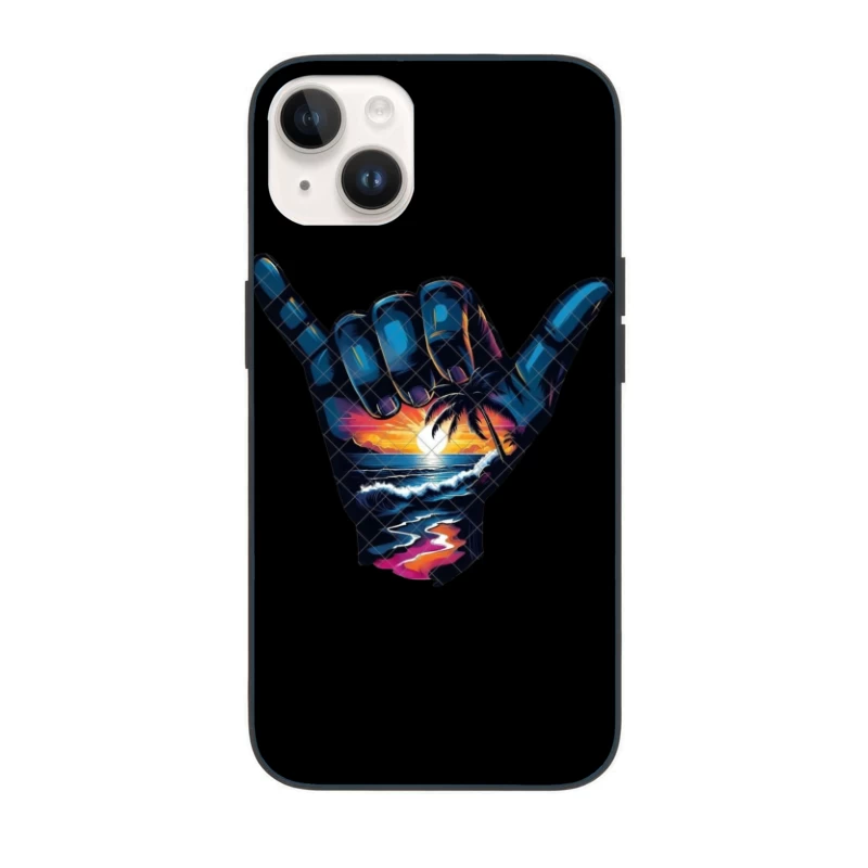 Shaka Sign with Tropical Sunset and Ocean Scene iPhone Case