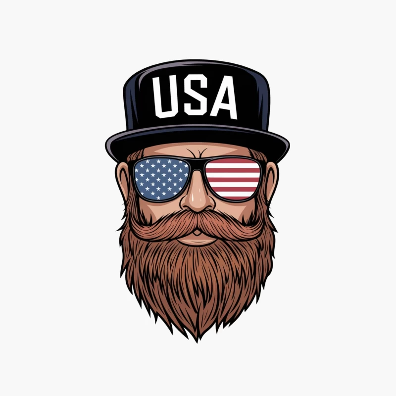 Patriotic USA Hipster with American Flag Sunglasses and Beard Illustration Cotton Tote Bag