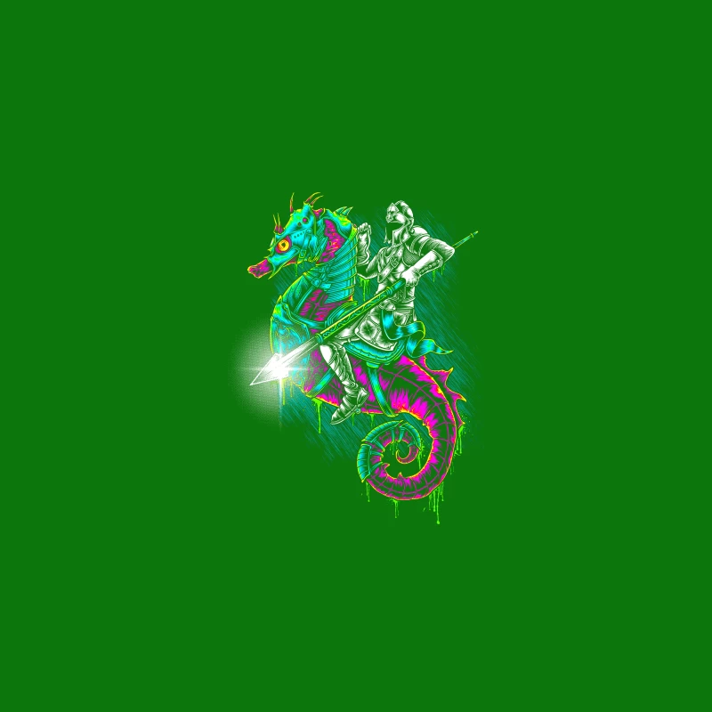 Knight Riding a Colorful Seahorse Desk Mat