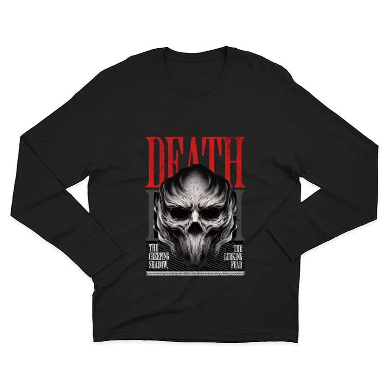 Gothic Death Skull with Red Typography Art Male Long Sleeve T-Shirt