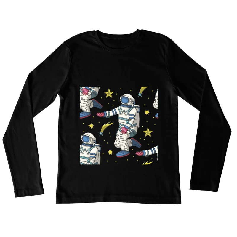 Weltraum Astronauten Muster Damen Langarm T-Shirt