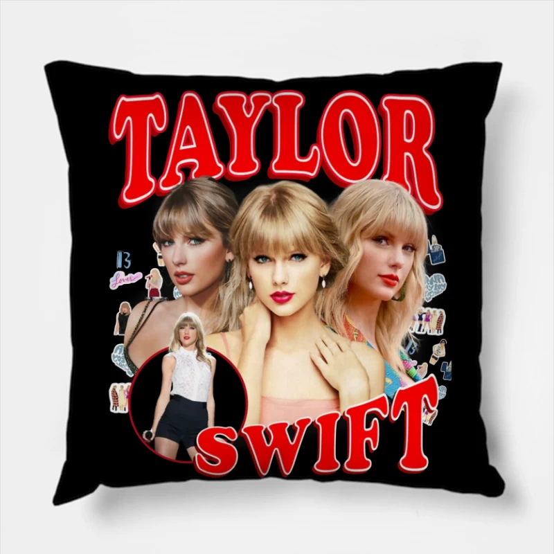 Pop Star Photo Collage with Red Typography Throw Pillow