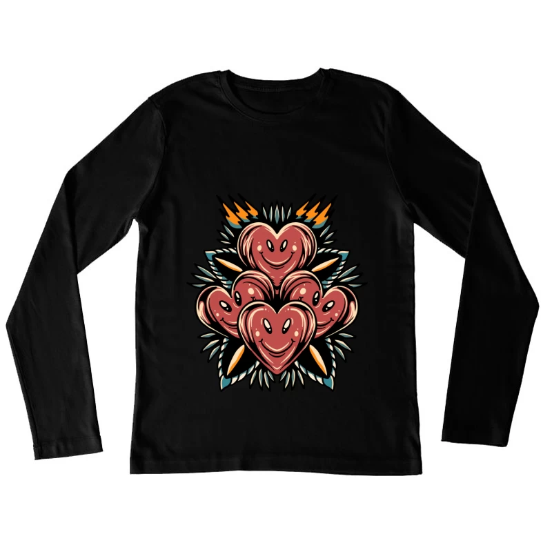 Playful Smiling Hearts Illustration Female Long Sleeve T-Shirt