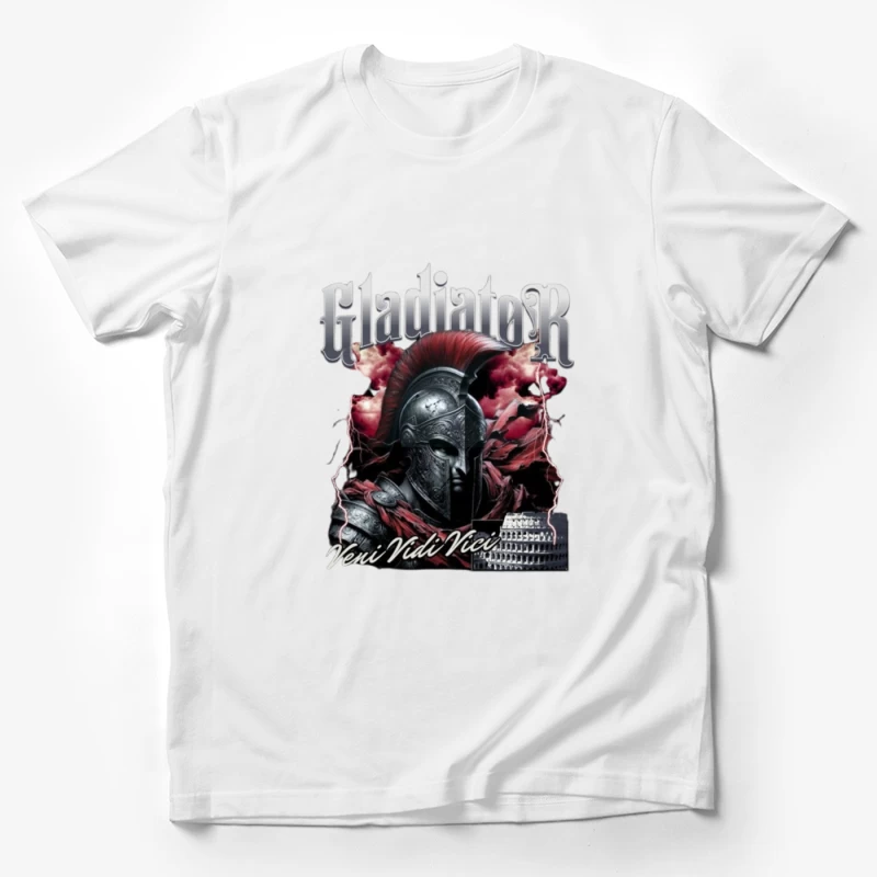 Dramatic Gladiator Warrior with Roman Colosseum in Blood Red Mist Male T-Shirt