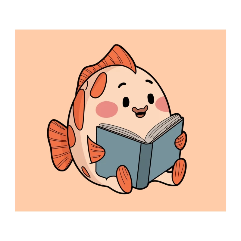 Cute Cartoon Fish Reading Book Tapestry