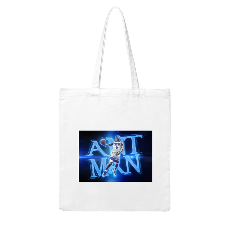 Minnesota Timberwolves Player in Dynamic Neon Blue Basketball Art Cotton Tote Bag