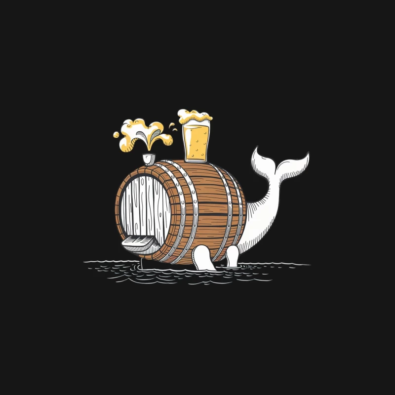 Whimsical Whale-Barrel Brew: A Surreal Nautical Illustration Desk Mat