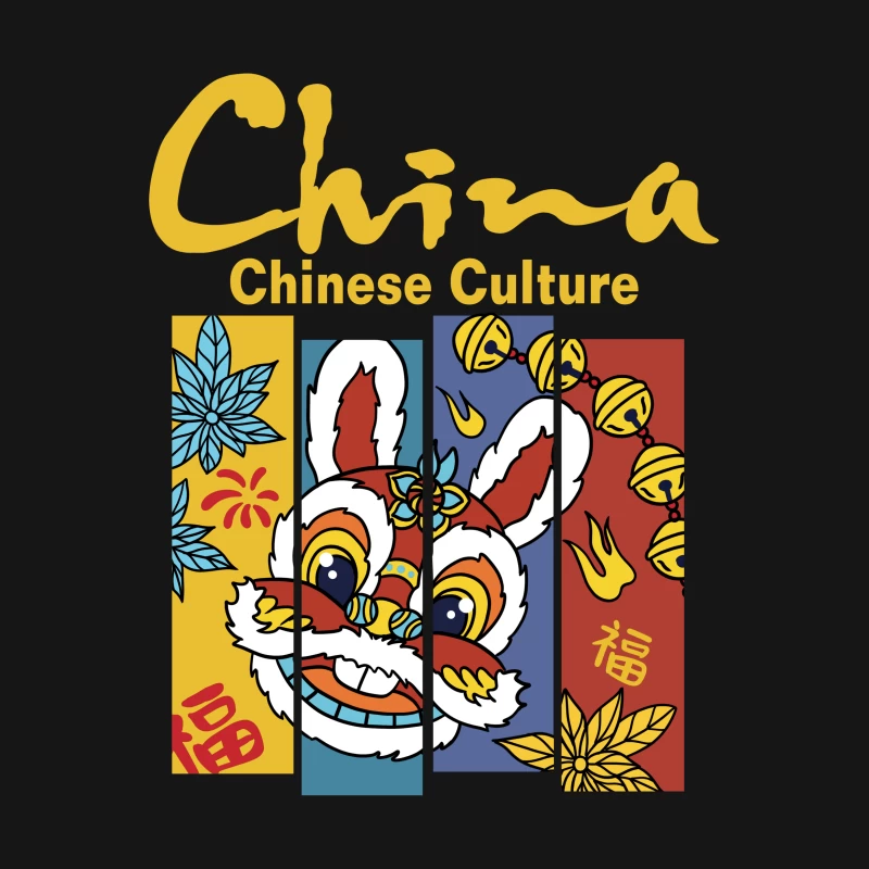 Chinesische Kultur mit Löwenkopf Herren T-Shirt