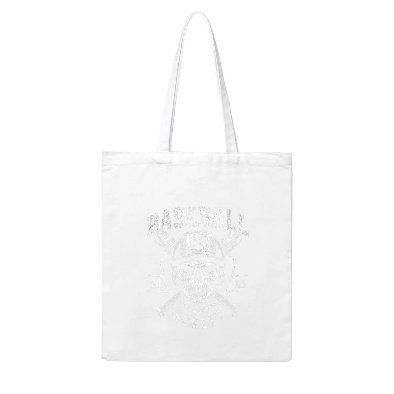 Vintage Baseball Skull with Crossed Bats Monochrome Logo Cotton Tote Bag