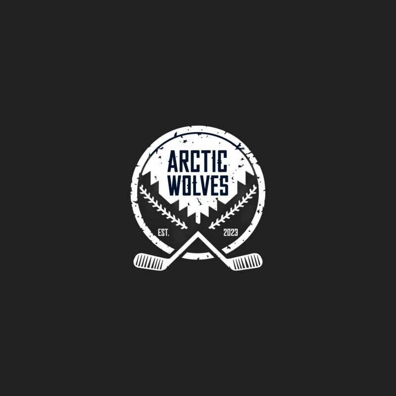 Arctic Wolves Hockey Team Vintage Monochrome Logo Emblem Bucket Hat