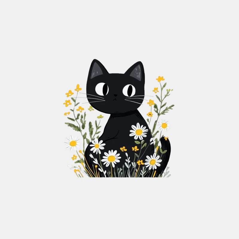 Whimsical Black Cat Amid Blooming Daisies Male Tank Top