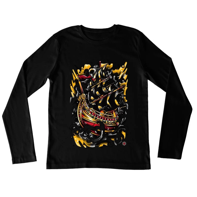 Artistic Pirate Ship Design Female Long Sleeve T-Shirt