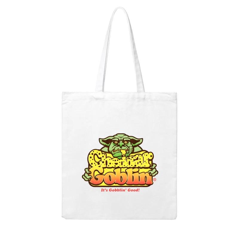 Retro Goblin Character Food Logo with Yellow Typography Cotton Tote Bag