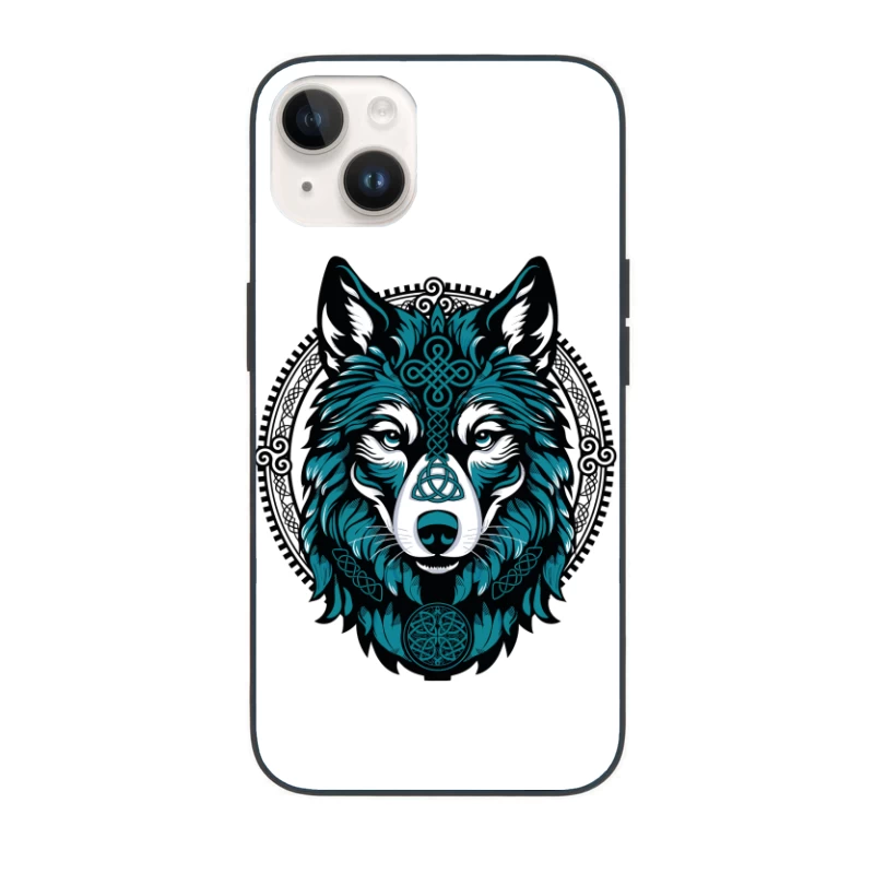 Majestic Celtic Wolf – Teal Knotwork Design iPhone Case