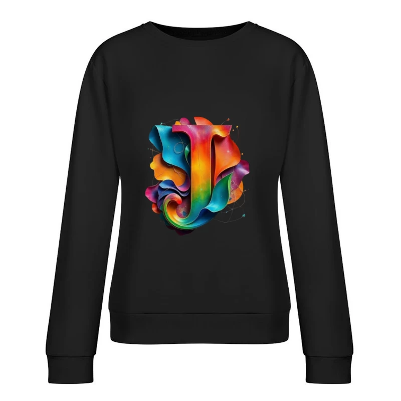 3D Colorful Abstract Typography Letter J Design Female Pullover Sweatshirt