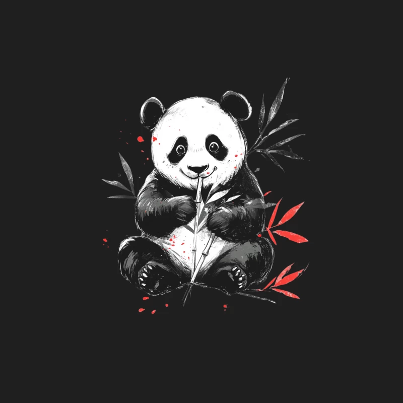 Adorable Panda Illustration with Bamboo and Red Accents Male Tank Top