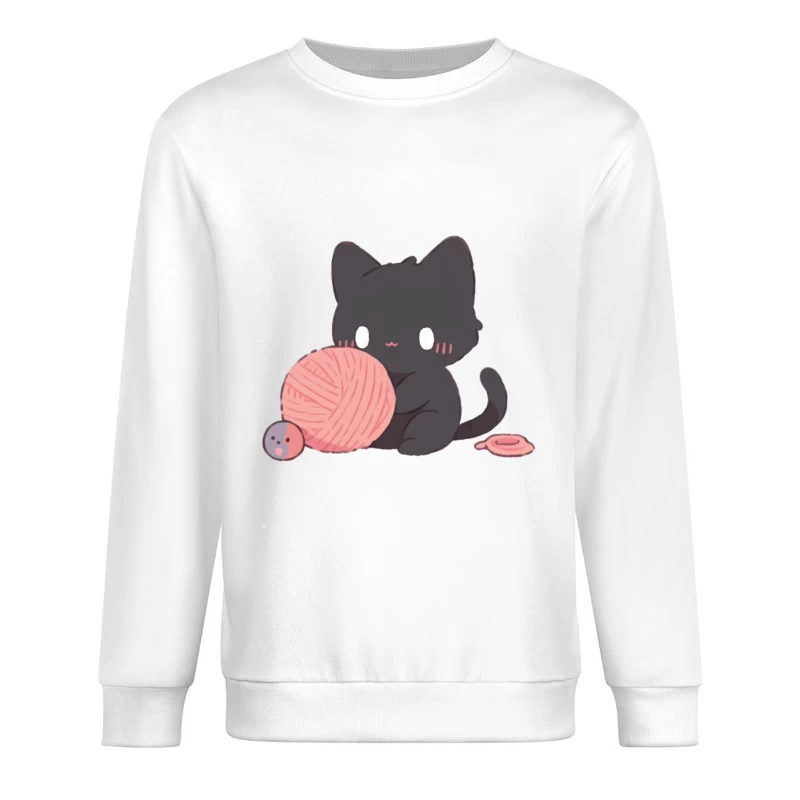 Niedliches schwarzes Kätzchen mit Wollknäuel Herren Pullover Sweatshirt