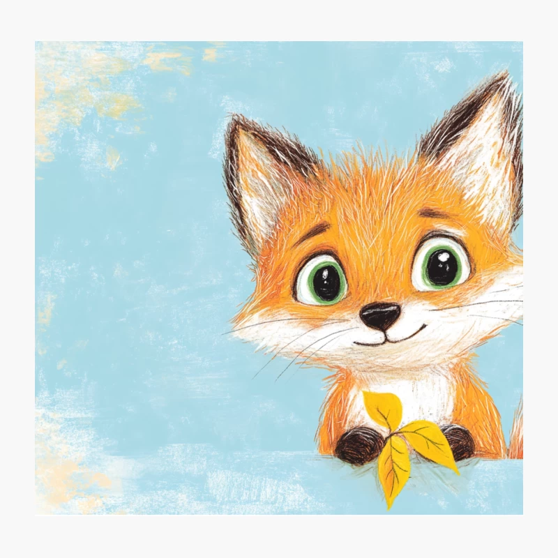 Cute Baby Fox with Autumn Leaf Digital Illustration Throw Pillow