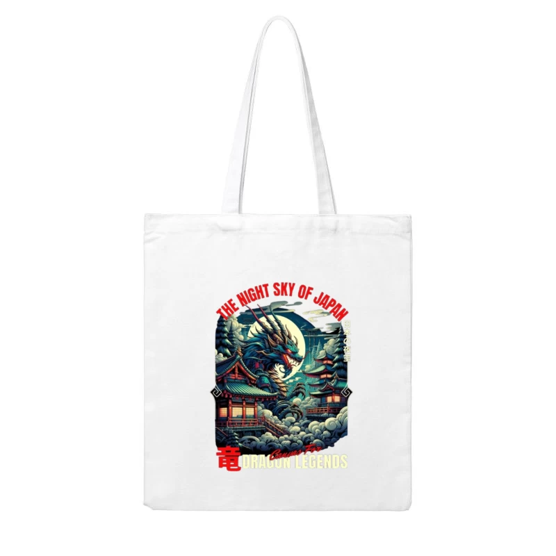 Mythical Dragon Under Japanese Night Moon Cotton Tote Bag