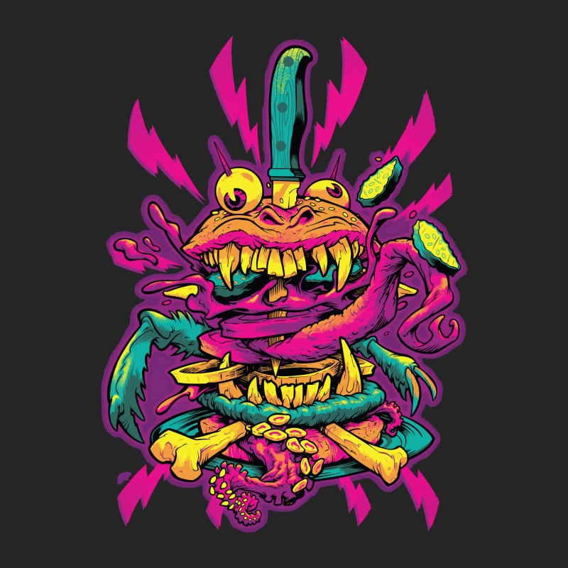 Colorful Grotesque Monster with Knife Male Pullover Sweatshirt