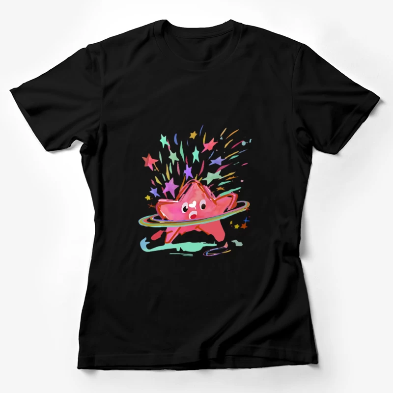 Étoile joyeuse avec étoiles colorées Femme T-Shirt