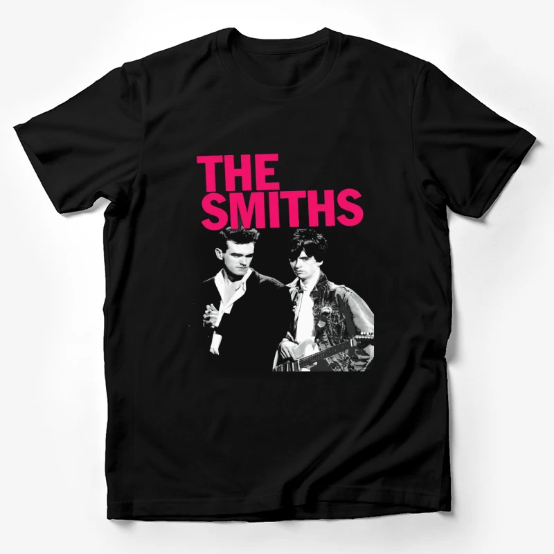 The Smiths: Iconic 1980s Indie Rock Band Portrait with Pink Logo Male T-Shirt