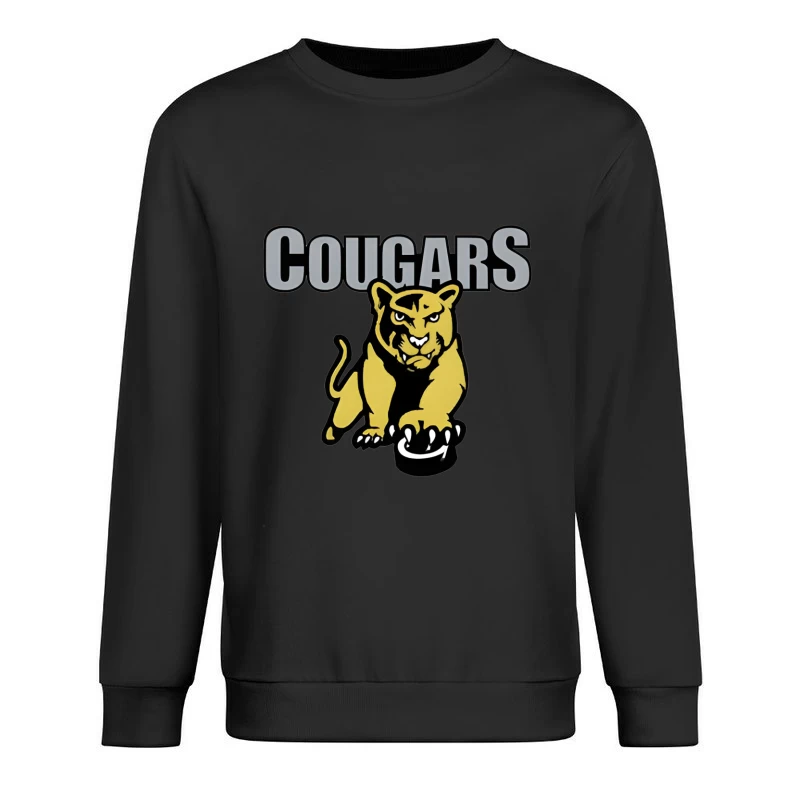 Fierce Yellow Cougar Sports Team Logo with Gray Text Male Pullover Sweatshirt