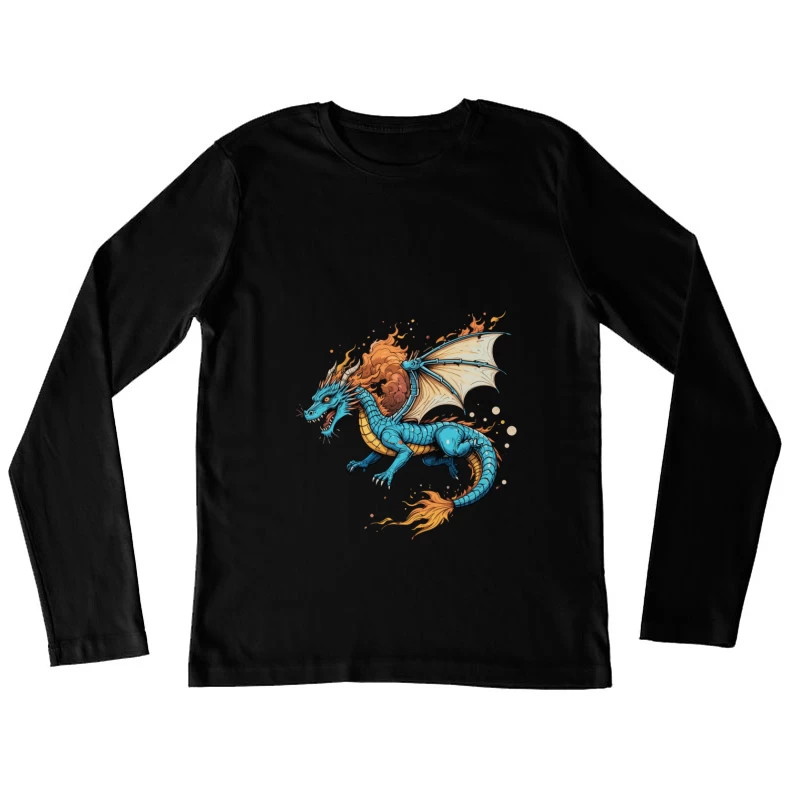 Fierce Blue Dragon with Fiery Mane and Wings Female Long Sleeve T-Shirt