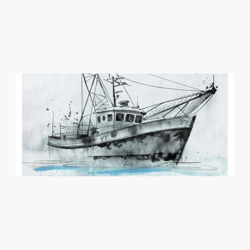 Watercolor Illustration of a Nautical Fishing Boat Seascape Coffee Mug