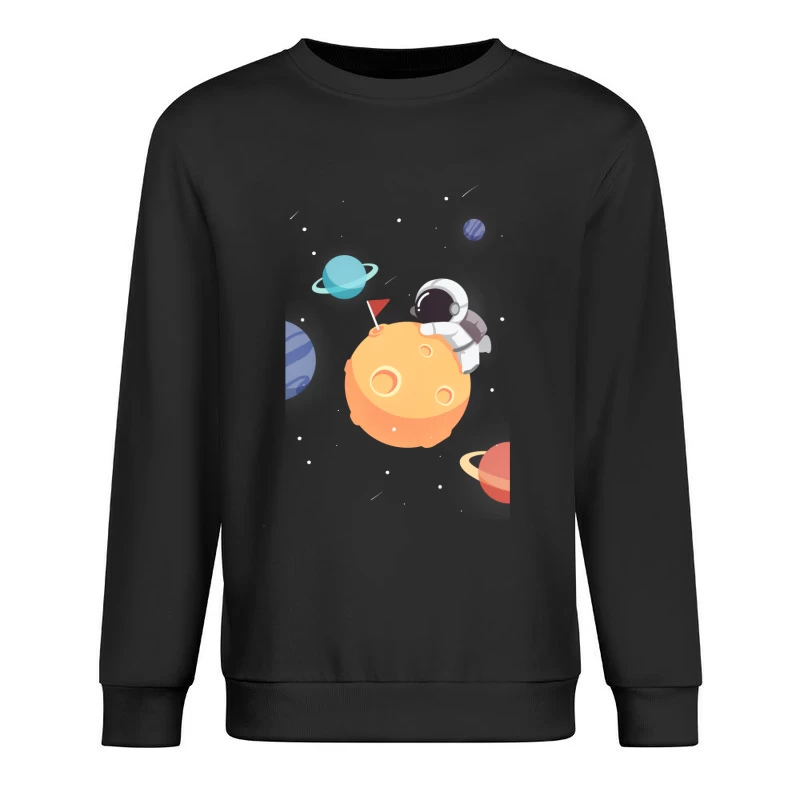Astronaut auf Planeten mit bunten Planeten im Weltraum Herren Pullover Sweatshirt