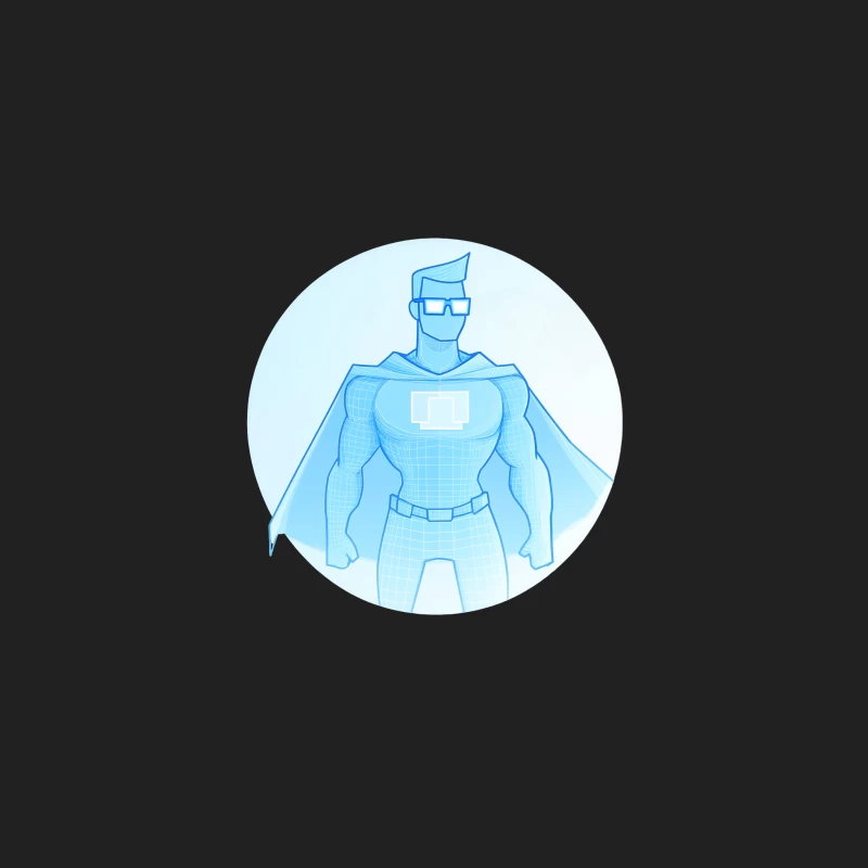 Blue Cartoon Superhero with Computer Icon Bucket Hat