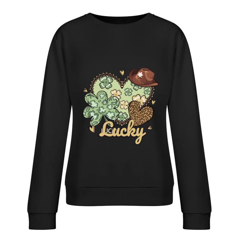 Glücksdesign mit Kleeblatt und Cowboyhut Damen Pullover Sweatshirt
