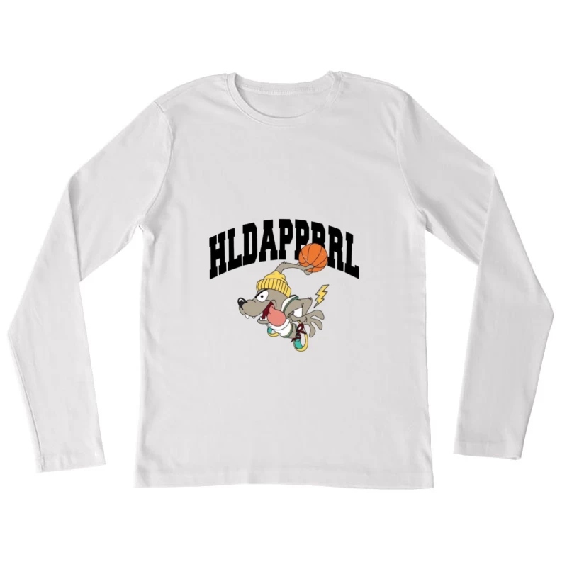 Cartoon Hund mit Basketball Damen Langarm T-Shirt