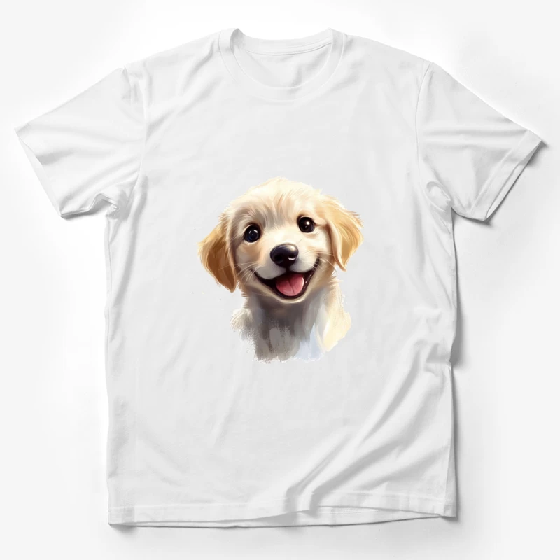 Adorable Smiling Golden Retriever Puppy Digital Portrait Male T-Shirt