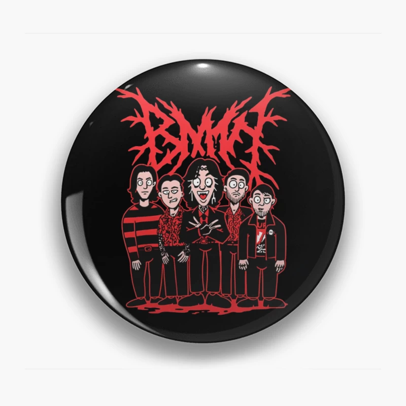 Gothic Rock Band Cartoon in Red and Black Style Pin