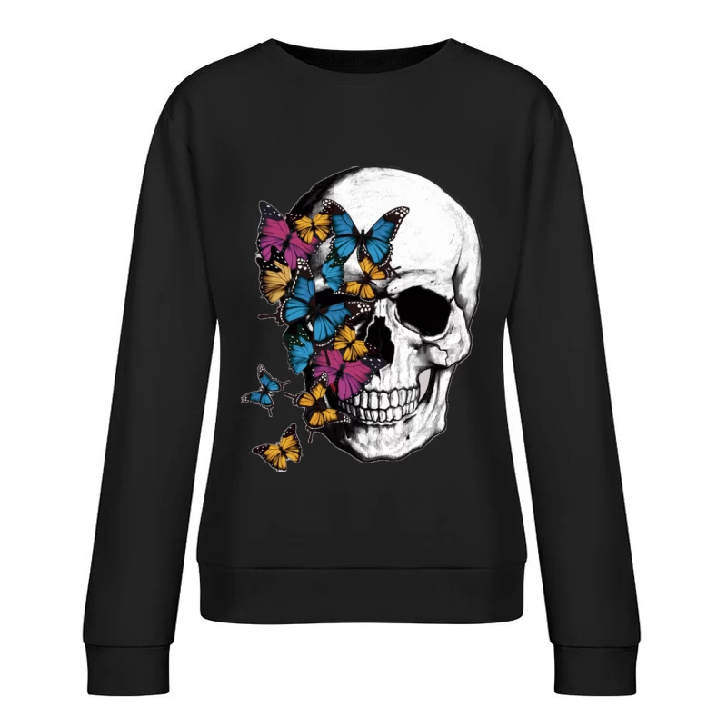 Schädel mit bunten Schmetterlingen Damen Pullover Sweatshirt