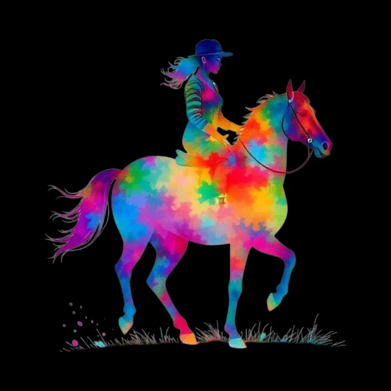 Colorful Horse Rider Throw Pillow