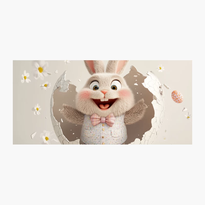 Cheerful 3D Easter Bunny Breaking Through Wall with Easter Eggs and Daisies Coffee Mug