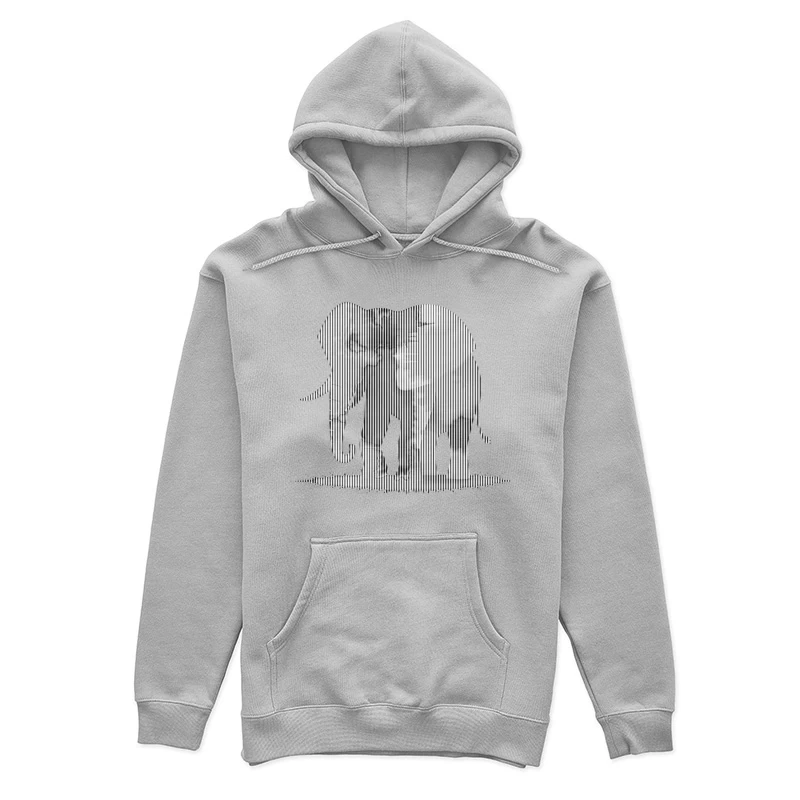 Striped Elephant Silhouette in Minimalist Line Art Female Pullover Hoodie