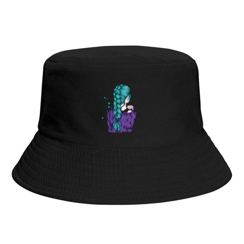 Teal Braided Hair Fashion Illustration Bucket Hat