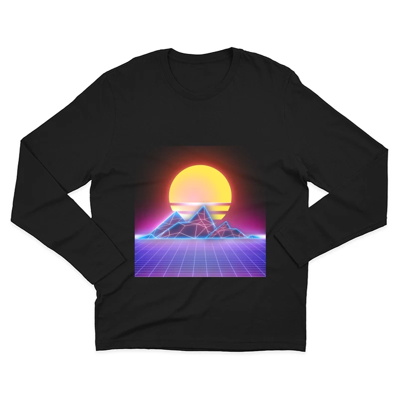 Retrowave Sonnenuntergang Landschaft Herren Langarm T-Shirt