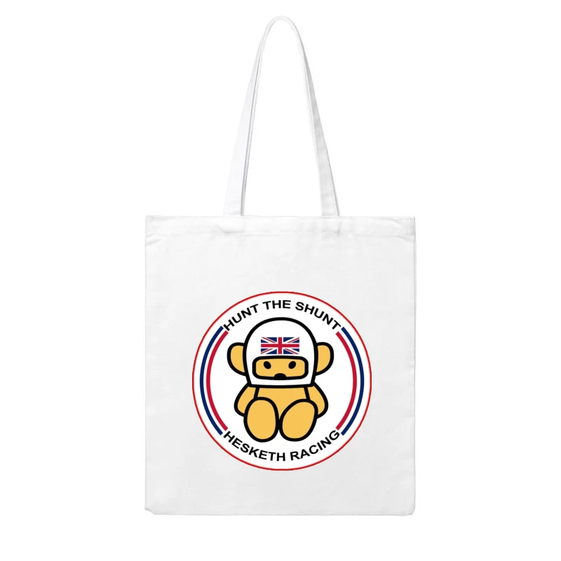 Hesketh Racing "Hunt the Shunt" Retro Motorsport Logo with British Bear Mascot Cotton Tote Bag