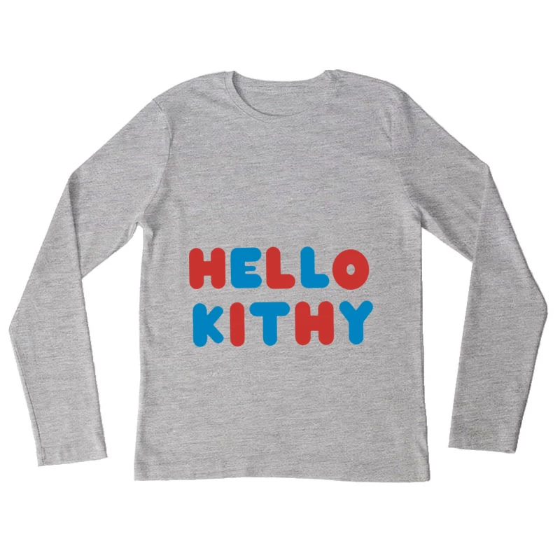 Bunter Schriftzug Hello Kithy Damen Langarm T-Shirt