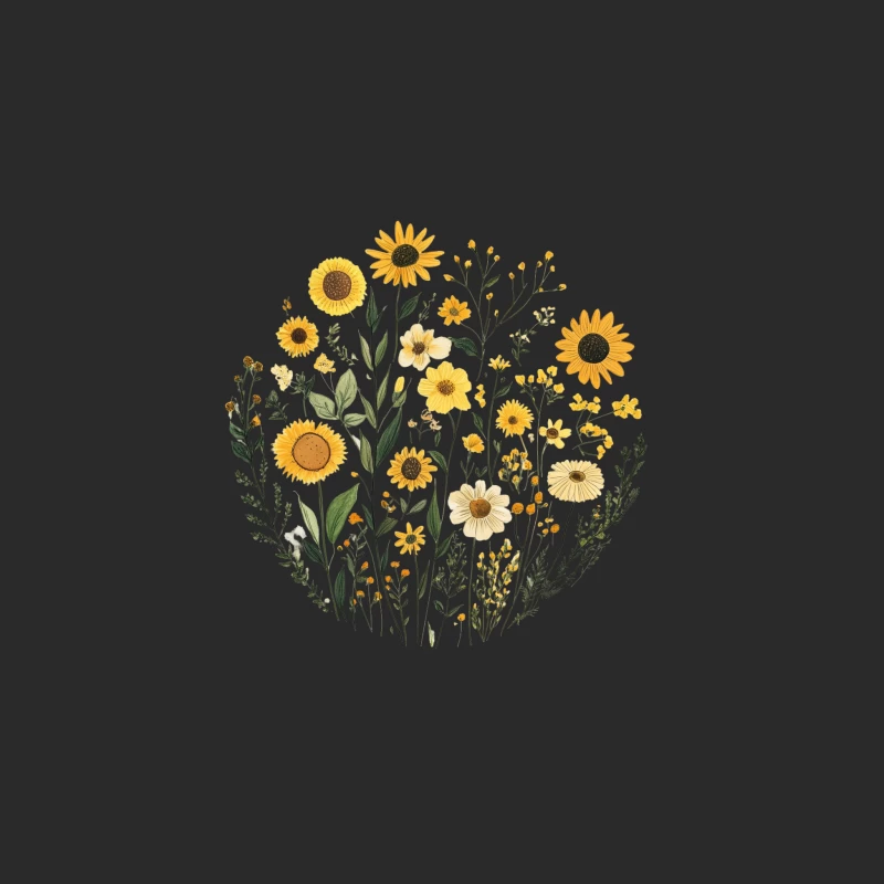 Cheerful Sunflower and Wildflower Botanical Illustration Baseball Cap