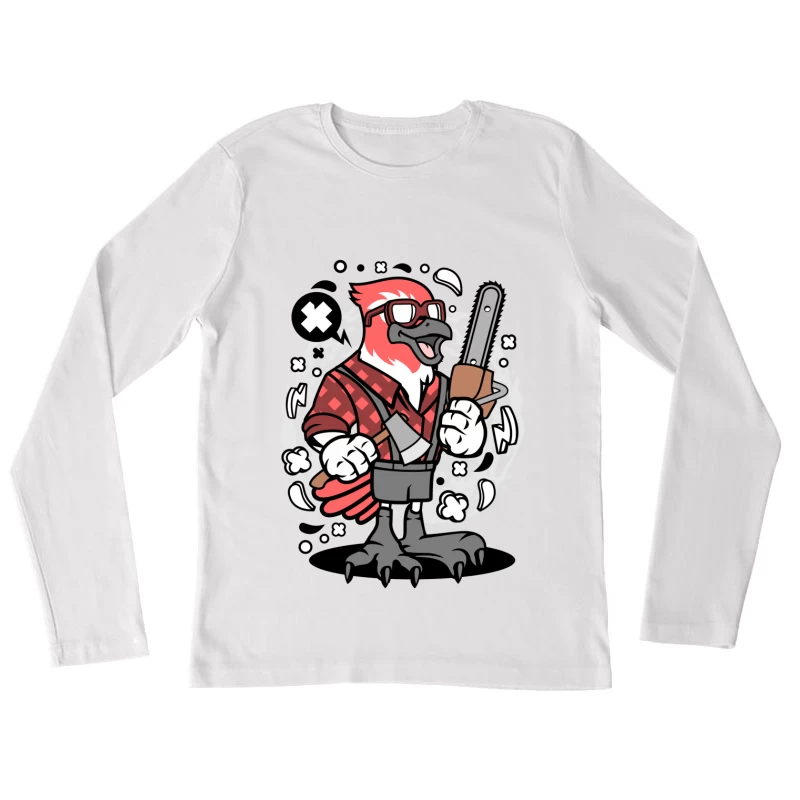 Oiseau bûcheron avec une tronçonneuse Femme Manches Longues T-Shirt