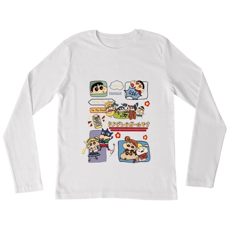 Lustige Anime-Charaktere und bunte Designs Damen Langarm T-Shirt