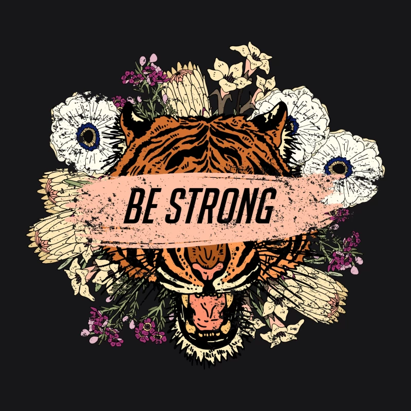 Tigre puissant avec fleurs et slogan Homme Sweat à capuche