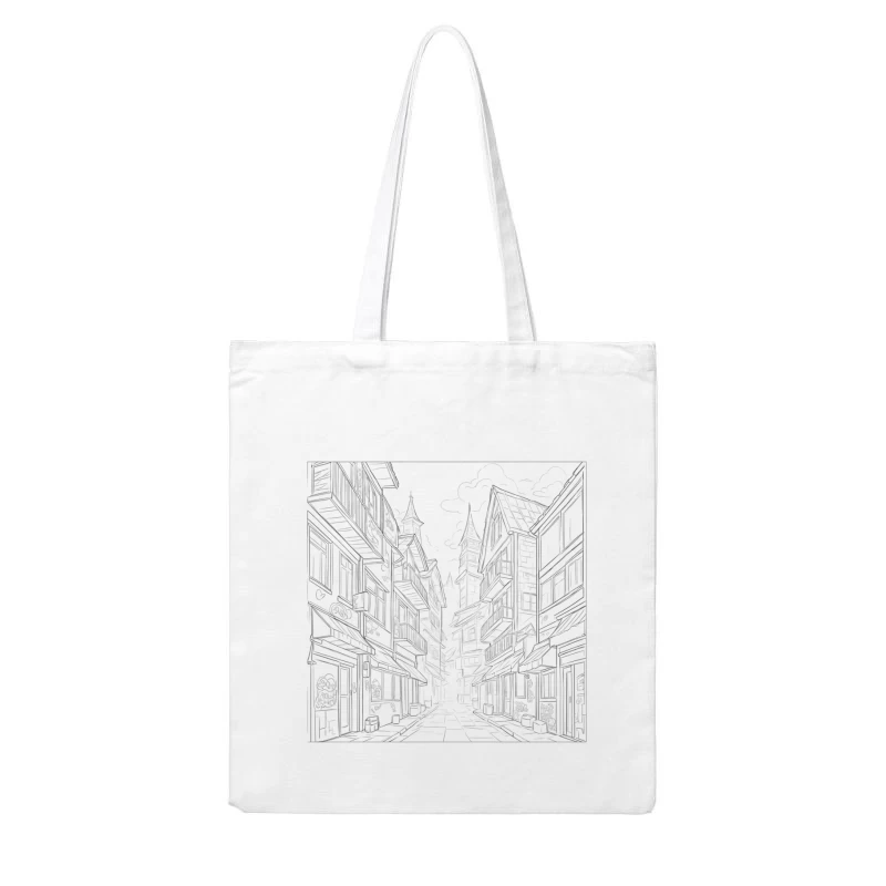 Charming Architectural Illustration of a Street Alley Cotton Tote Bag